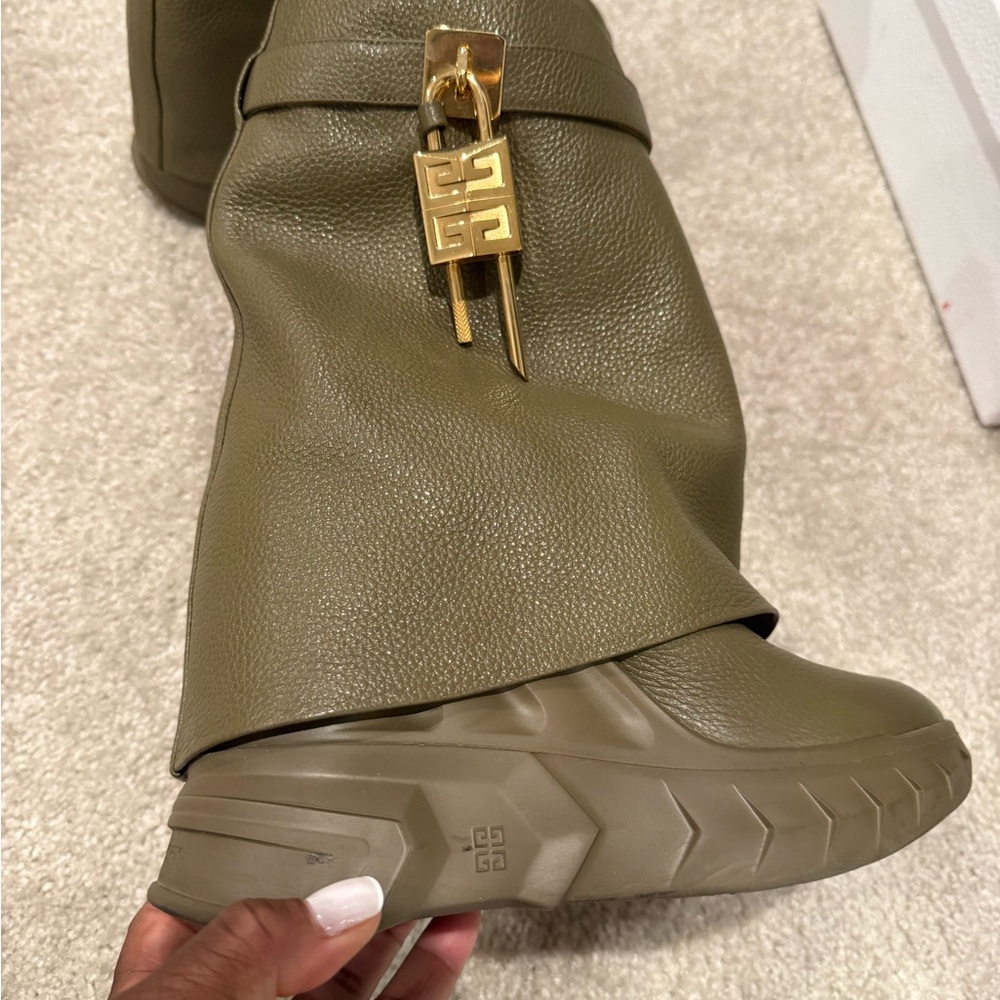 Givenchy Olive Heeled Boots with Gold Accent